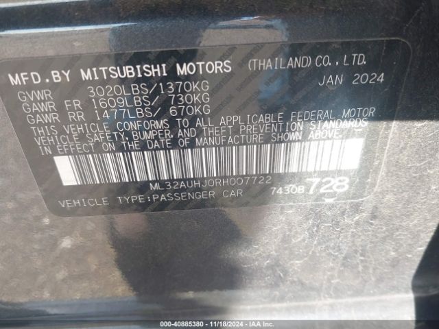 ML32AUHJ0RH007722 Mitsubishi Mirage Es/le