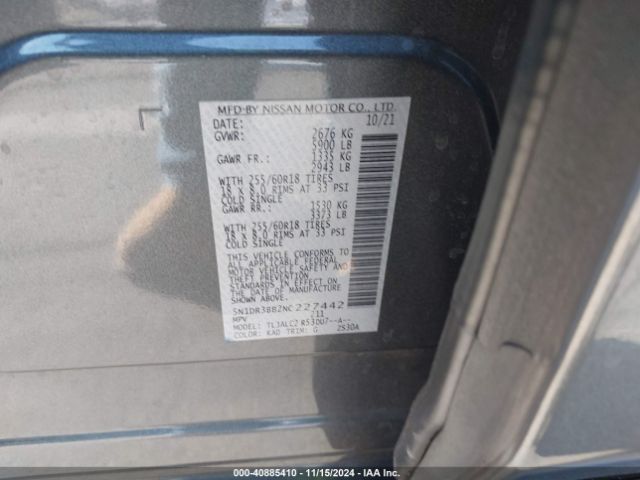 5N1DR3BB2NC227442 Nissan Pathfinder Sv 2wd