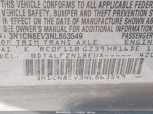 3N1CN8EV3NL863549 Nissan Versa 1.6 Sv Xtronic Cvt