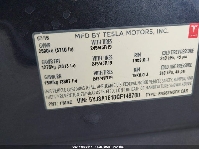 2016 TESLA MODEL S 5YJSA1E18GF148700 Photo 8