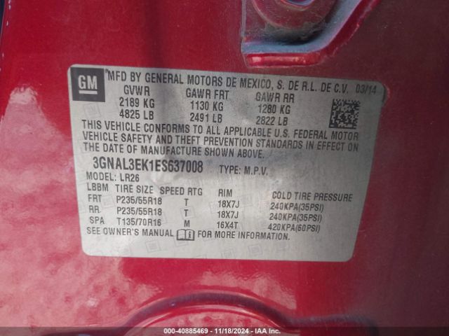 3GNAL3EK1ES637008 Chevrolet Captiva Sport Lt