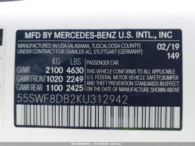 55SWF8DB2KU312942 Mercedes-Benz C 300