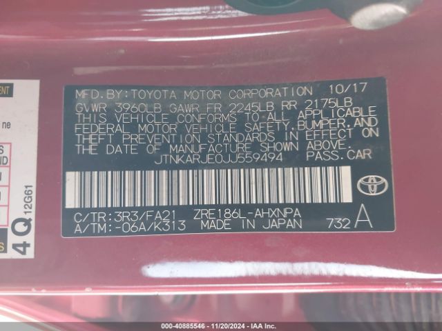 JTNKARJE0JJ559494 Toyota COROLLA IM