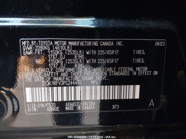 2T3K1RFV3PC244455 Toyota RAV4 LE