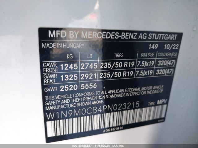W1N9M0CB4PN023215 Mercedes-Benz Eqb 250 Suv