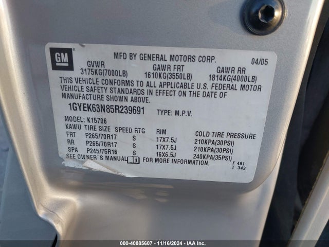 2005 CADILLAC ESCALADE 1GYEK63N85R239691 Photo 8