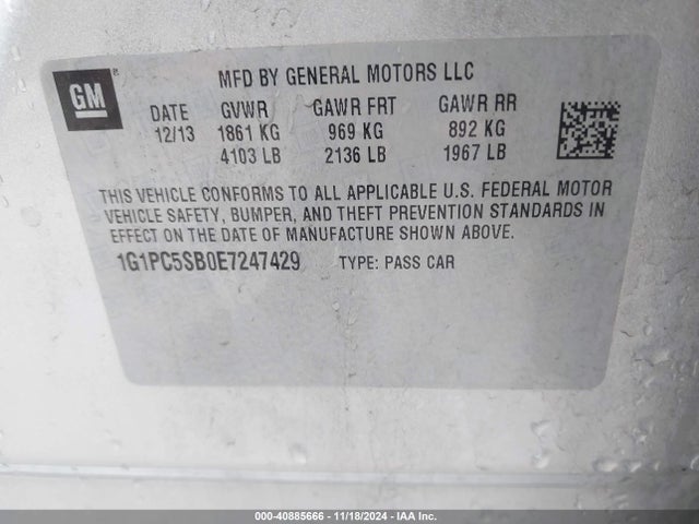 Chevrolet Cruze 1lt Auto 2014 1G1PC5SB0E7247429 Image 9