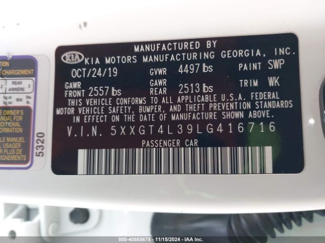 5XXGT4L39LG416716 KIA Optima S