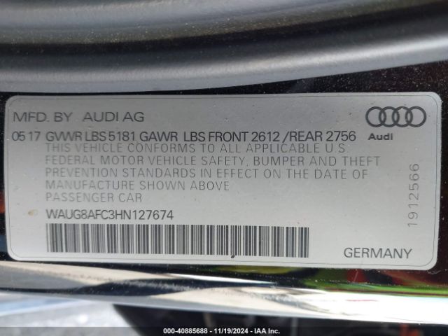 WAUG8AFC3HN127674 Audi A6 2.0t Premium