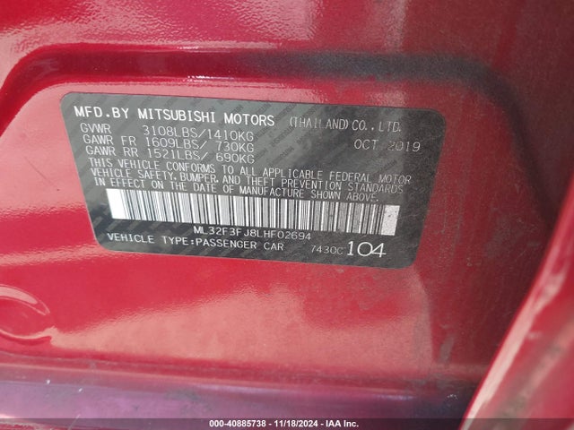 Mitsubishi Mirage G4 Es 2020 ML32F3FJ8LHF02694 Image 9