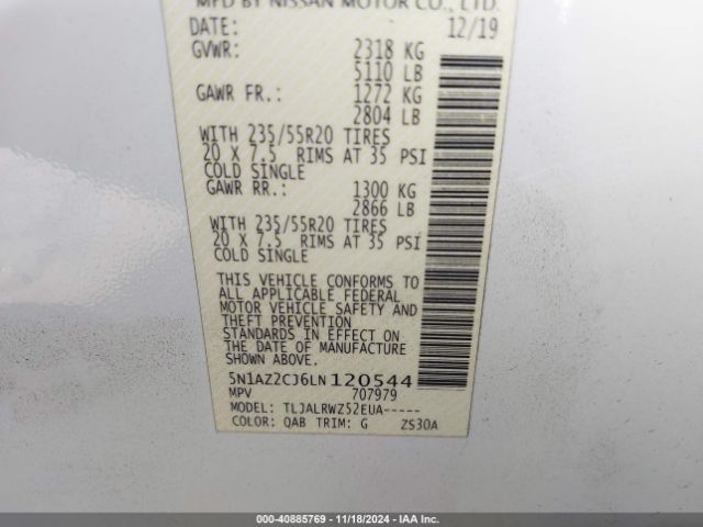 2020 NISSAN MURANO 5N1AZ2CJ6LN120544 Photo 8