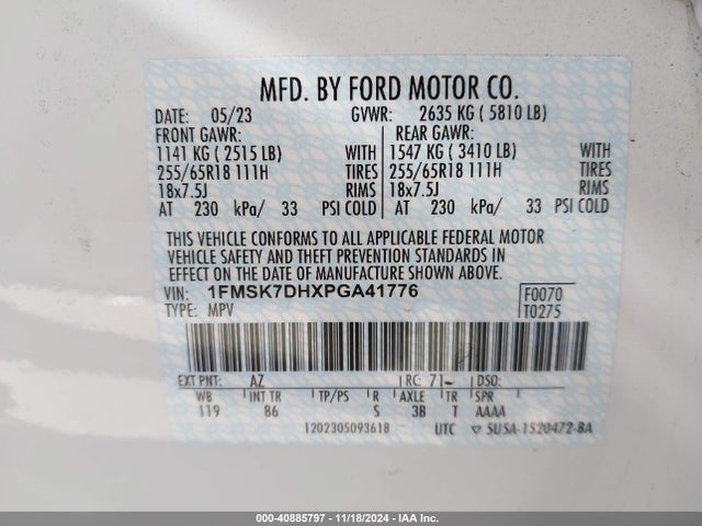 Ford EXPLORER XLT 2023 1FMSK7DHXPGA41776 Image 9