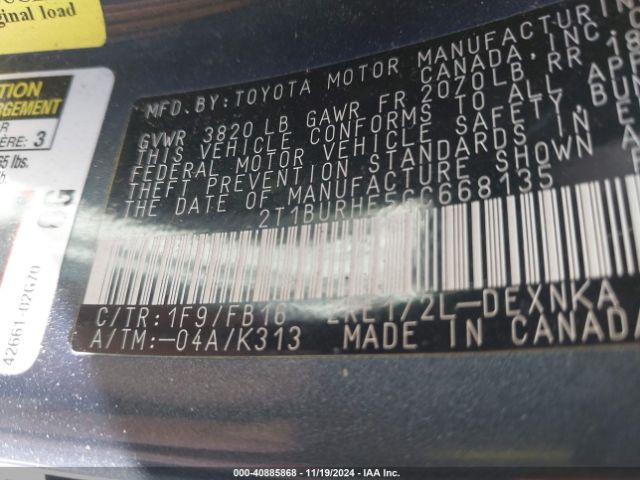 2T1BURHE5GC668135 Toyota COROLLA LE