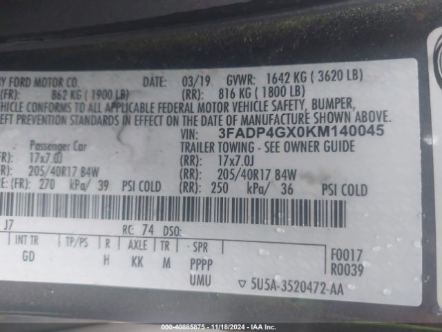 3FADP4GX0KM140045 Ford FIESTA ST