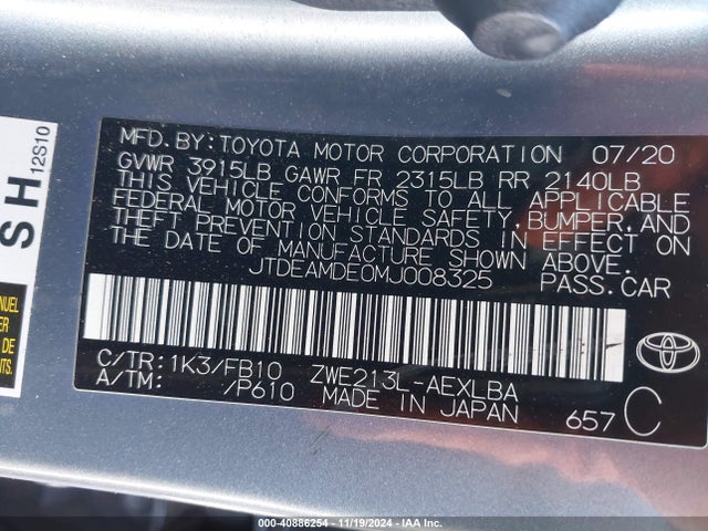 Toyota Corolla Hybrid Le 2021 JTDEAMDE0MJ008325 Image 9