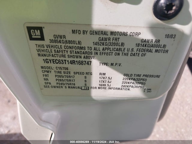 2004 CADILLAC ESCALADE 1GYEC63T14R168747 Photo 8