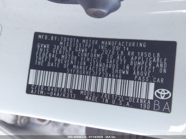 5YFBURHE3FP204646 Toyota COROLLA LE