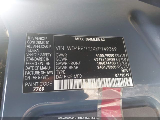 WD4PF1CDXKP149369 Mercedes-Benz Sprinter 2500 High Roof V6