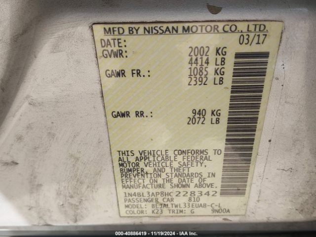 1N4BL3AP8HC228342 Nissan Altima 3.5 Sl