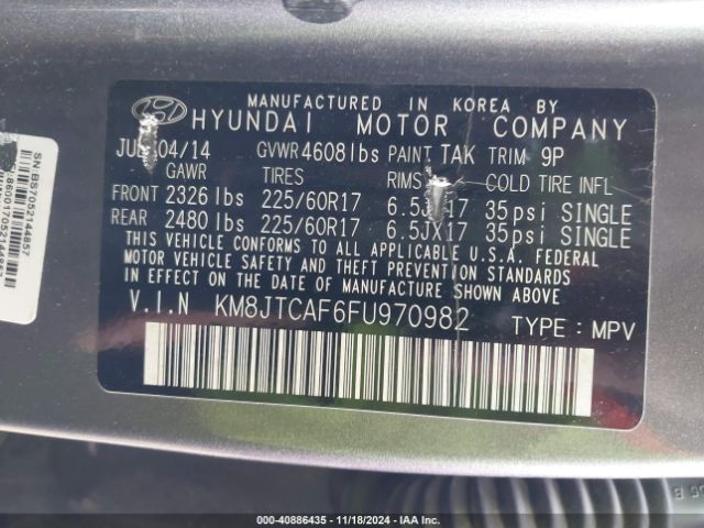 KM8JTCAF6FU970982 Hyundai TUCSON GLS
