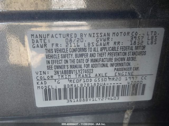 3N1AB8BV1LY274603 Nissan Sentra S Xtronic Cvt