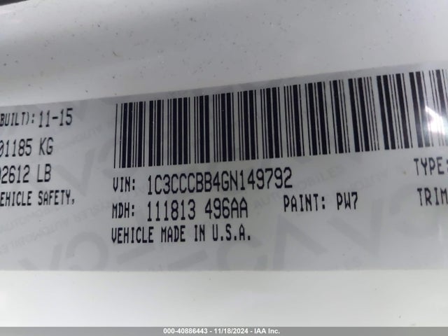 1C3CCCBB4GN149792 Chrysler 200 S