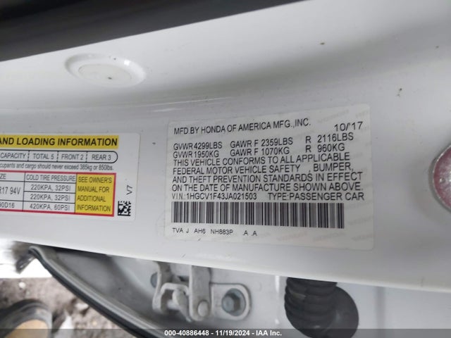 1HGCV1F43JA021503 Honda ACCORD EX