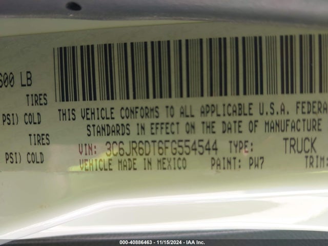 RAM 1500 Tradesman 2015 3C6JR6DT6FG554544 Image 9