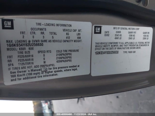 2002 CADILLAC SEVILLE 1G6KS54Y82U256630 Photo 8