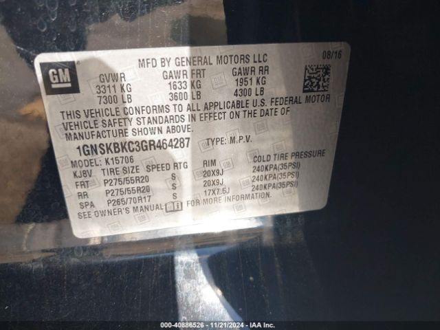 1GNSKBKC3GR464287 Chevrolet Tahoe Lt