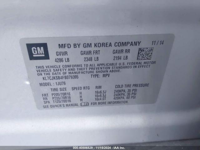 KL7CJKSB4FB079395 Chevrolet Trax 1ls