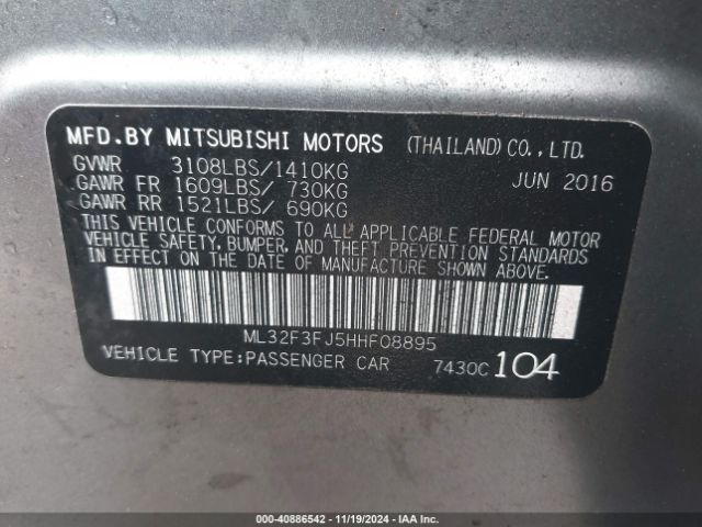 ML32F3FJ5HHF08895 Mitsubishi Mirage G4 Es