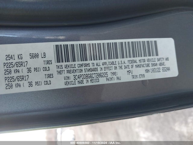 Продаж на аукціоні авто 2012 Dodge Journey Sxt, vin: 3C4PDDBG6CT206225, номер лоту: 40886560