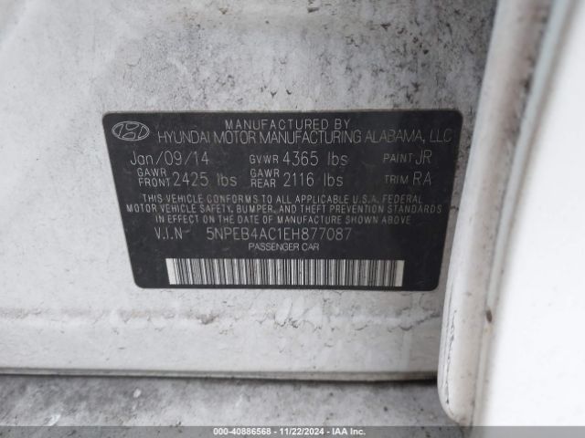 5NPEB4AC1EH877087 Hyundai SONATA GLS