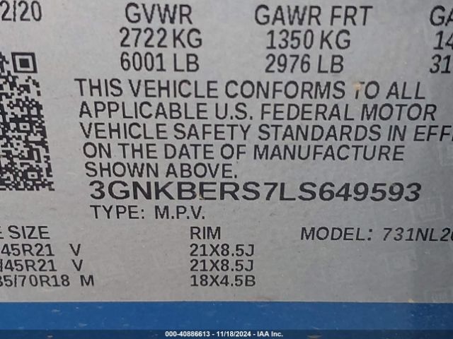 3GNKBERS7LS649593 Chevrolet Blazer Fwd Rs