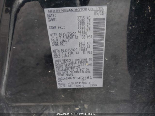 5N1DR2MM7JC662461 Nissan Pathfinder Sl