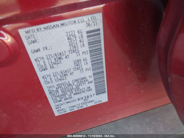 5N1AT2MV2FC893837 Nissan ROGUE SV