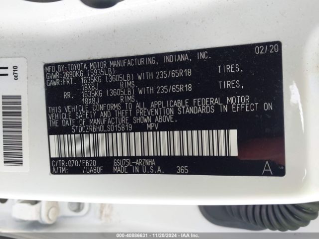 5TDCZRBH0LS015819 Toyota Highlander L