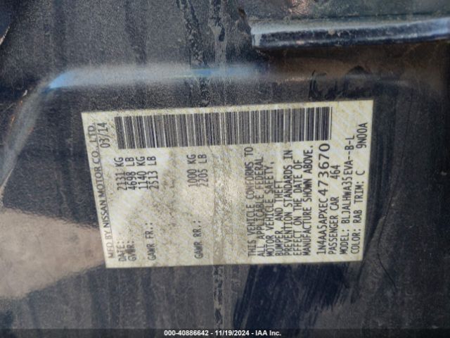 1N4AA5APXEC473670 Nissan Maxima 3.5 Sv