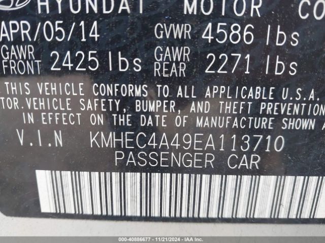 KMHEC4A49EA113710 Hyundai SONATA HYBRID