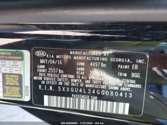 5XXGU4L34GG080413 KIA OPTIMA EX