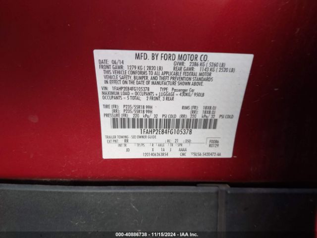1FAHP2E84FG105378 Ford TAURUS SEL