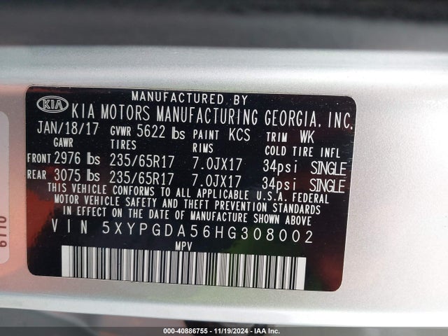 KIA Sorento Lx V6 2017 5XYPGDA56HG308002 Image 9