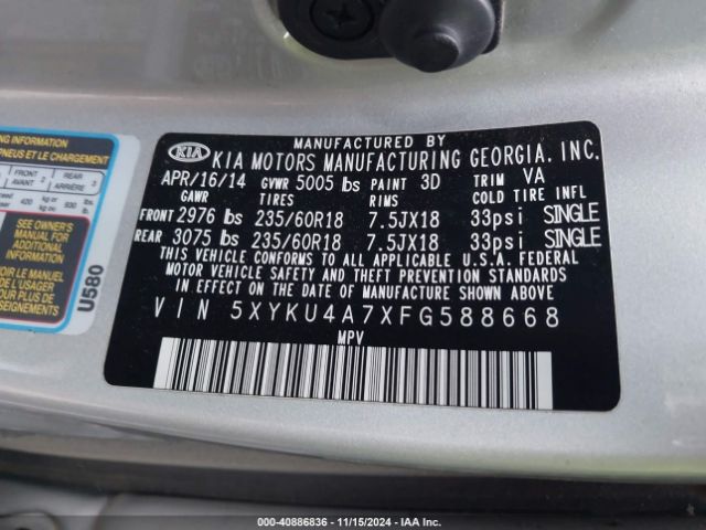 5XYKU4A7XFG588668 KIA Sorento Ex V6