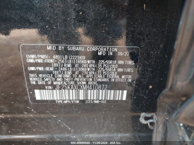 JF2SKAXCXMH410872 Subaru Forester Touring