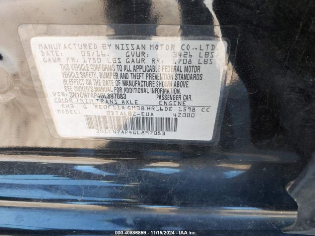 3N1CN7AP4GL897083 Nissan Versa 1.6 S/1.6 S+/1.6 Sl/1.6 Sv