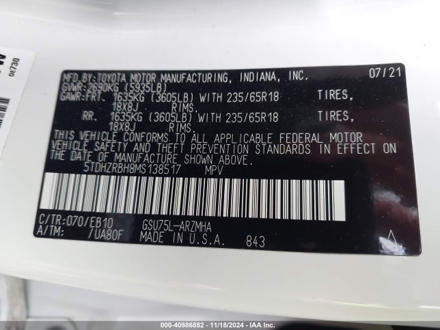 Toyota Highlander Xle 2021 5TDHZRBH8MS138517 Image 9