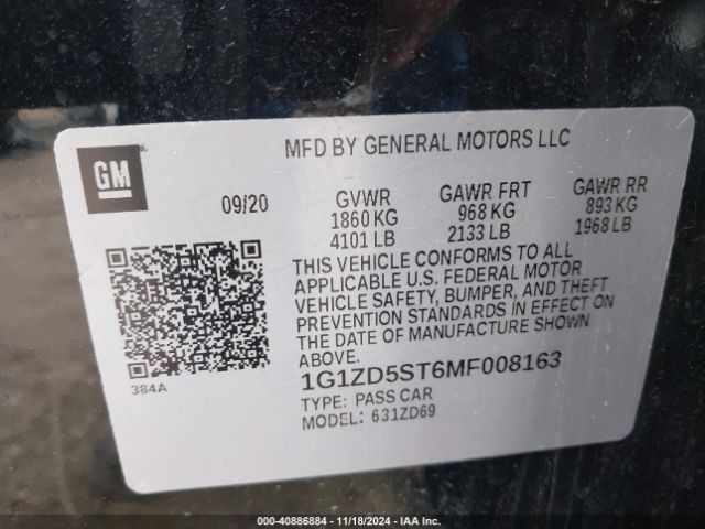 2021 CHEVROLET MALIBU 1G1ZD5ST6MF008163 Photo 8