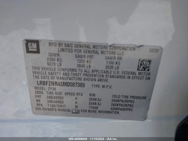 LRBFZNR43MD087389 Buick Envision Fwd Essence