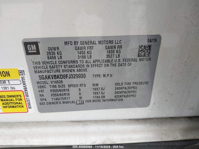 Buick Enclave Leather 2015 5GAKVBKD8FJ329930 Image 9